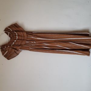Burnt orange off shoulder pant striped romper